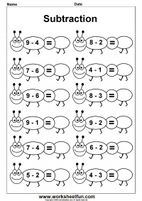 Subtraction - 4 Kindergarten Subtraction Worksheets