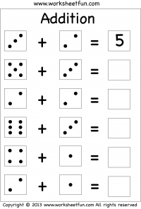 Dice Addition - Single Digit Addition - Three Worksheets