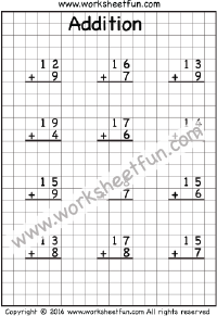 Addition Within 30 - 1 digit number to a 2 digit number with regrouping - Three Worksheets