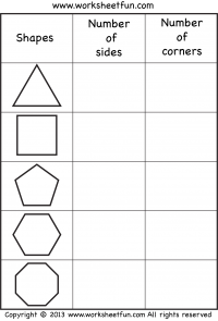 Sides and Corners - Polygons - Triangle, Square, Pentagon, Hexagon, Octagon - Number of sides - Number of corners - 1 Worksheet