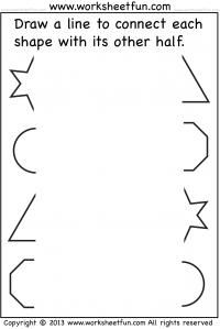 Connect other half - Star, Triangle, Circle, Octagon - One Worksheet